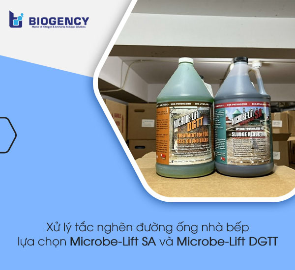 Bộ đôi sản phẩm men vi sinh xử lý tắc nghẽn đường ống nhà bếp Microbe-Lift SA và Microbe-Lift DGTT.