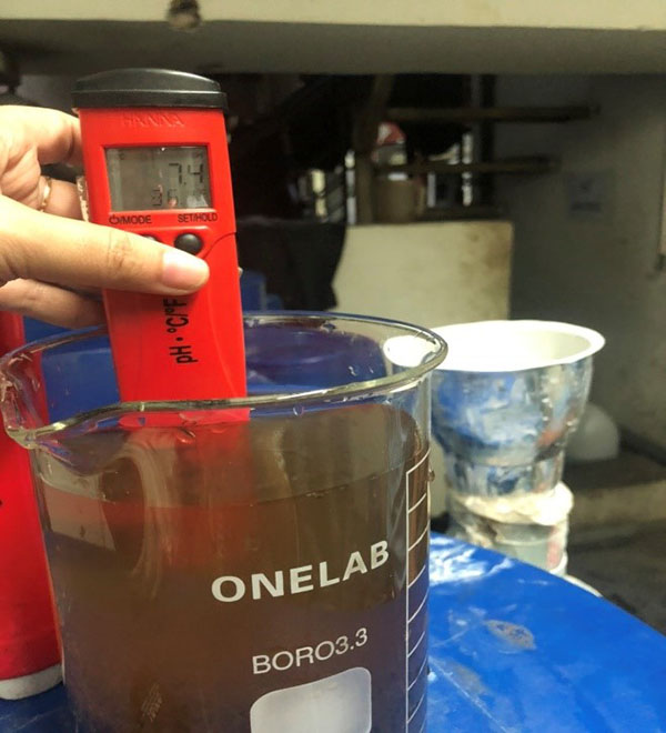 Đo độ pH tại các bể sinh học.