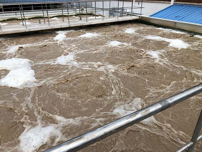 Một góc hệ thống xử lý nước thải chế biến chỉ sợi cao su.