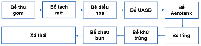 Sơ đồ công nghệ xử lý nước thải chế biến cá tra tại trạm xử lý với công suất 100 m3/ngày đêm.