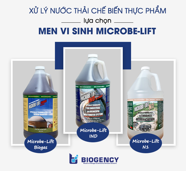 Bộ 3 men vi sinh Microbe-Lift dùng trong xử lý nước thải chế biến thực phẩm.