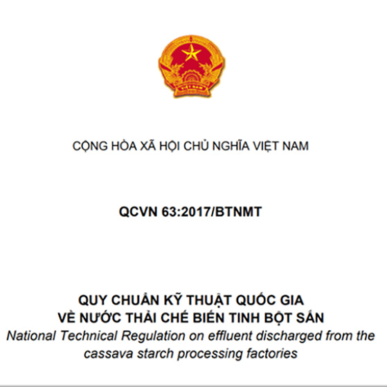 QCVN63:2017/BTNMT – Quy chuẩn kỹ thuật quốc gia về nước thải chế biến tinh bột sắn.