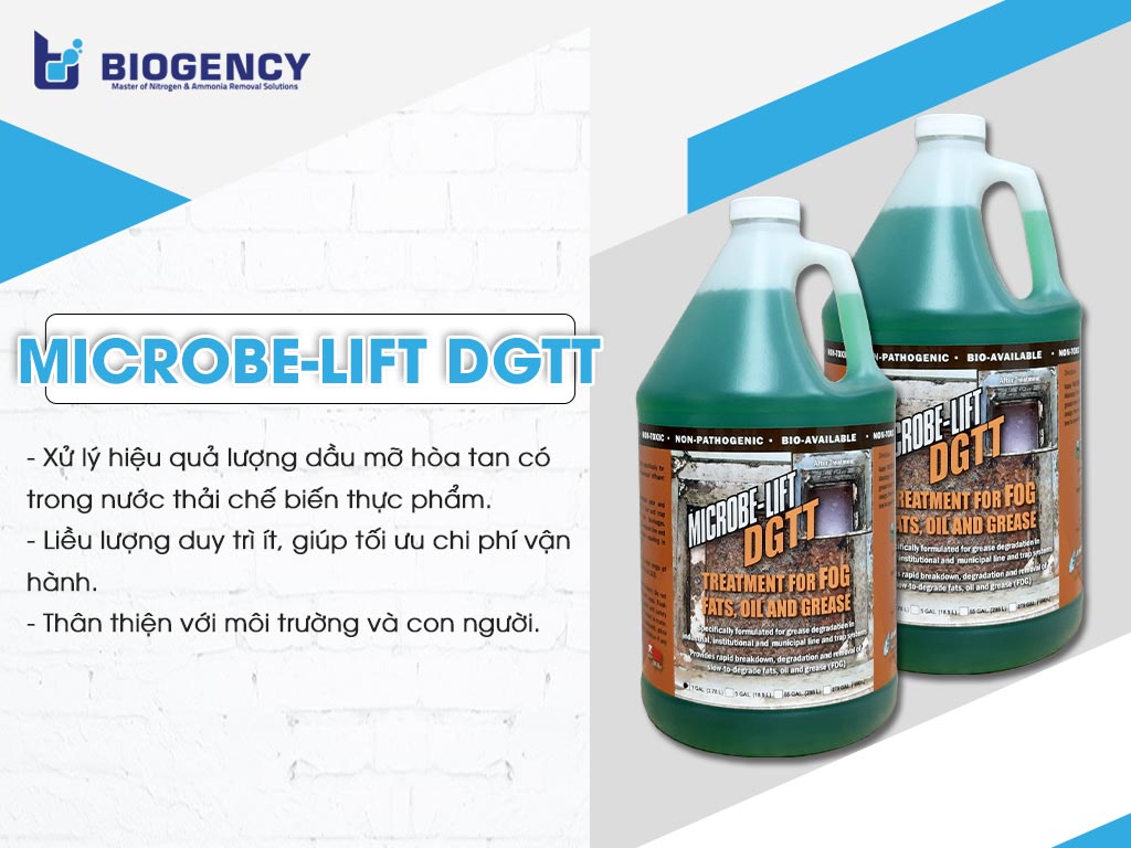 Men vi sinh Microbe-Lift DGTT được dùng trong xử lý dầu mỡ nước thải chế biến thực phẩm.