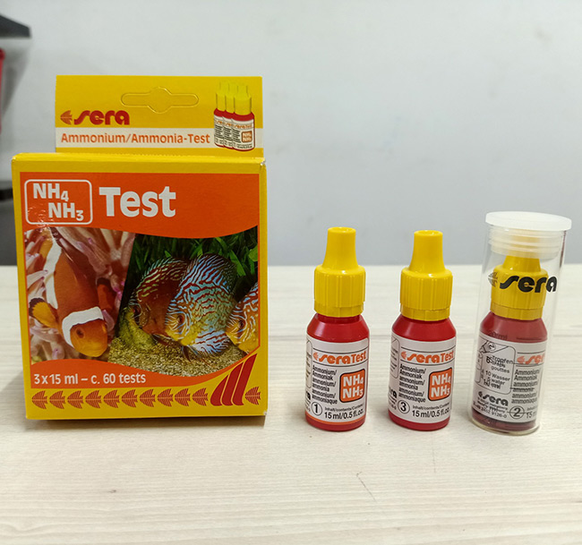 Bộ test kit Sera dùng để kiểm tra nồng độ NH4/NH3 trong ao nuôi tôm.