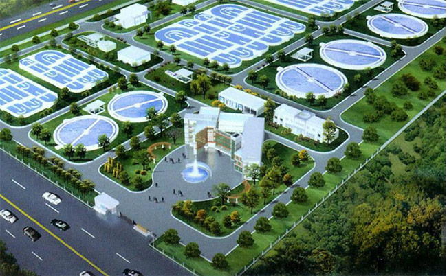 Minh họa mặt bằng của một trạm xử lý nước thải.