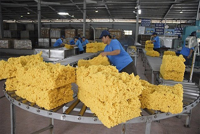 Hình ảnh sản xuất cao su bên trong nhà máy.