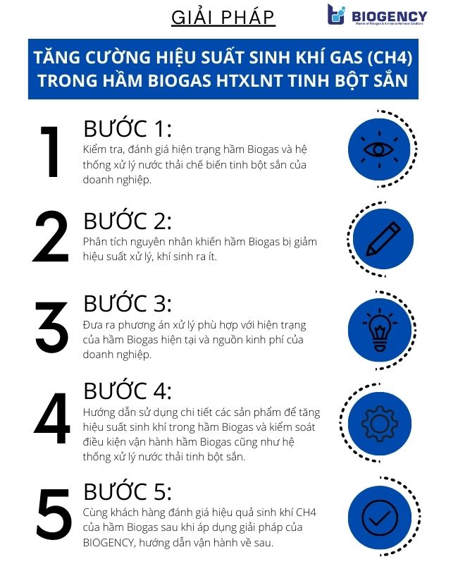 [BIOGENCY] Giải pháp: Tăng cường hiệu suất sinh khí gas (CH4) trong hầm Biogas HTXLNT tinh bột sắn