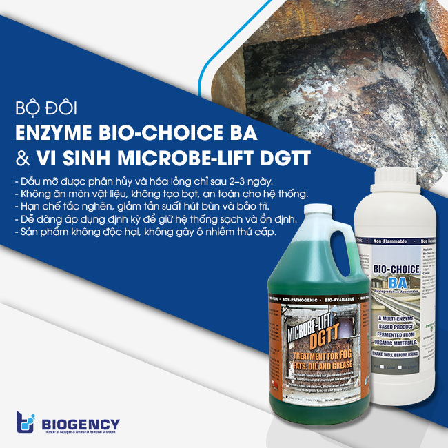 Sử dụng bộ đôi Enzyme Biochoice-BA và vi sinh Microbe-Lift DGTT giúp xử lý nghẹt do dầu mỡ hiệu quả và bền vững. Sử dụng bộ đôi Enzyme Biochoice-BA và vi sinh Microbe-Lift DGTT giúp xử lý nghẹt do dầu mỡ hiệu quả và bền vững.