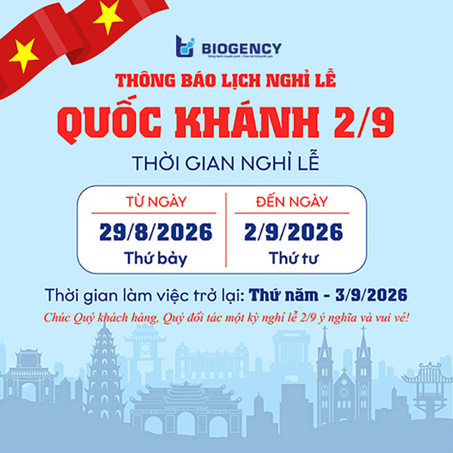 Thời gian nghỉ Lễ Quốc Khánh (2/9) năm 2026 của BIOGENCY. Thời gian nghỉ Lễ Quốc Khánh (2/9) năm 2026 của BIOGENCY.